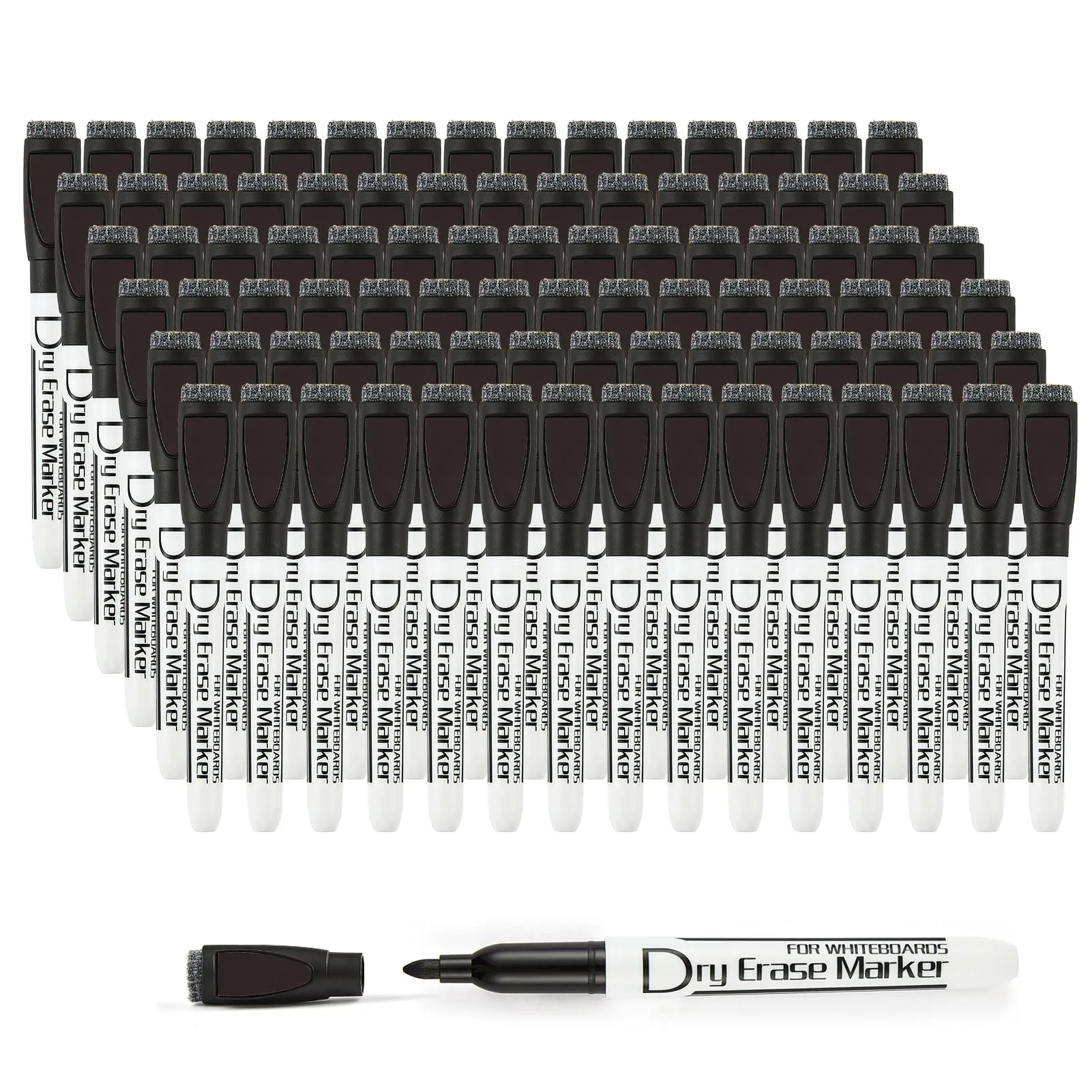Volcanics Magnetic Dry Erase Markers Bulk Pack of 90, Black | Smooth Ink Flow, Fade-Resistant, Low Odor - main product image
