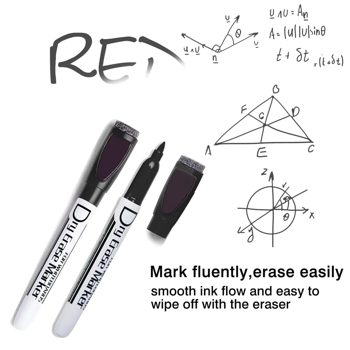 Volcanics Magnetic Dry Erase Markers with Eraser, Black, 90 Pack | Fine Tip, Low Odor, Water-Based Ink - view 2