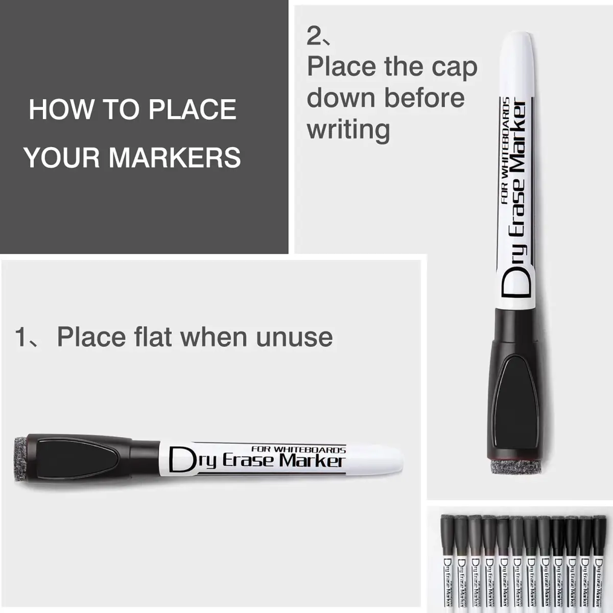Volcanics Magnetic Dry Erase Markers with Eraser, Black, 90 Pack | Fine Tip, Low Odor, Water-Based Ink - view 3