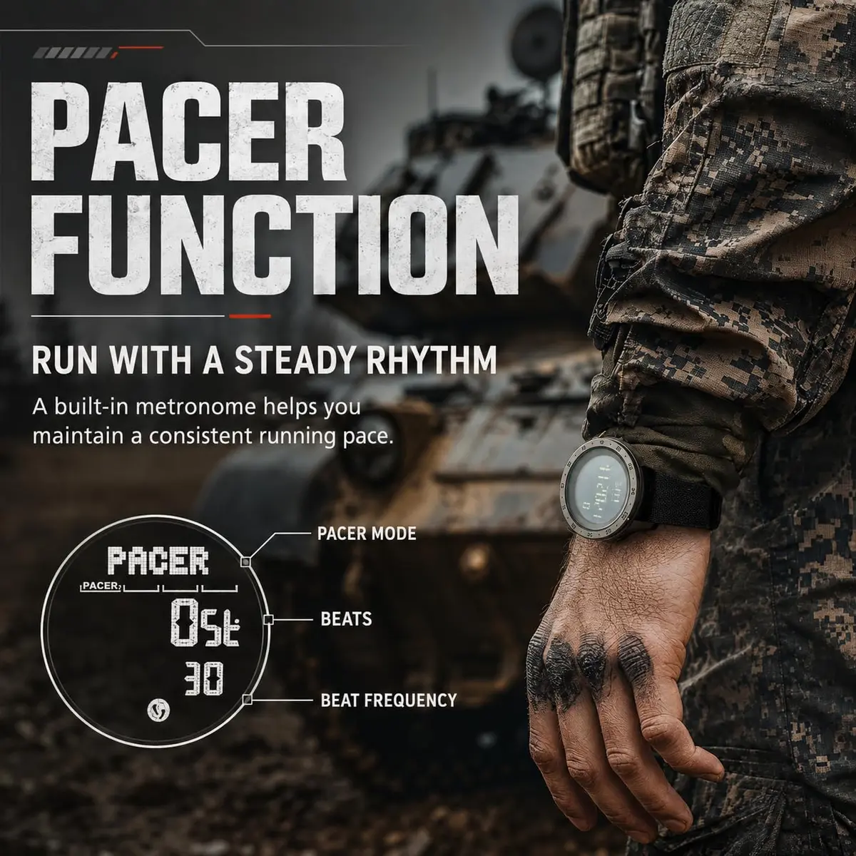NORTH EDGE TANK3 Men’s Digital Sports Watch, Tactical Military Watch with Compass, Pedometer, Stopwatch, EL Backlight, 50M Water Resistant - view 4