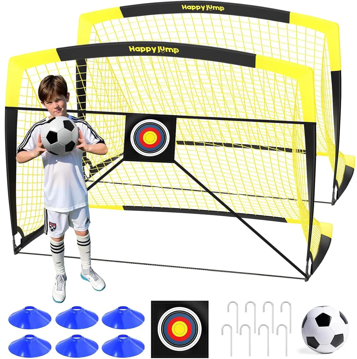 Happy Jump Portable Soccer Goal 7x5 & 5x3.6 FT | Pop-Up, Durable Fiberglass Frame, Easy Setup - main product image