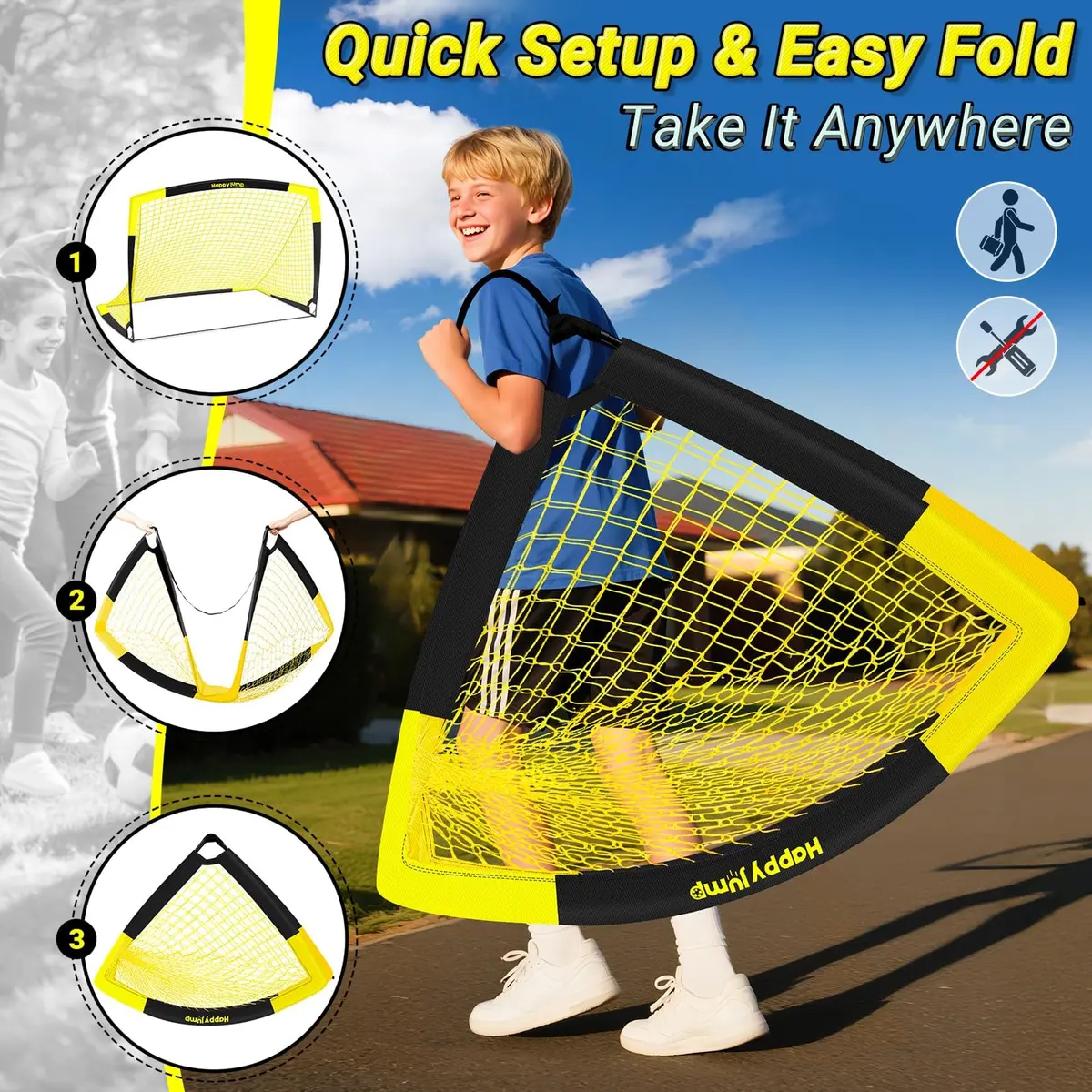 Happy Jump Portable Soccer Goal 7x5 & 5x3.6 FT | Pop-Up, Durable Fiberglass Frame, Easy Setup - view 8