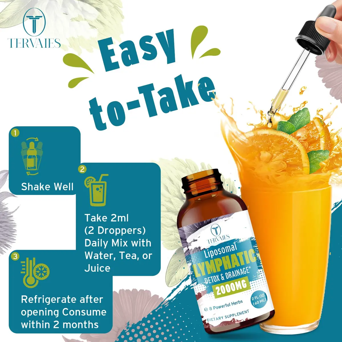 Tervaies Liposomal Lymphatic Detox & Drainage Drops – 2000mg Herbal Blend with Elderberry & Echinacea | Supports Lymphatic Flow & Immunity (110c) - view 6