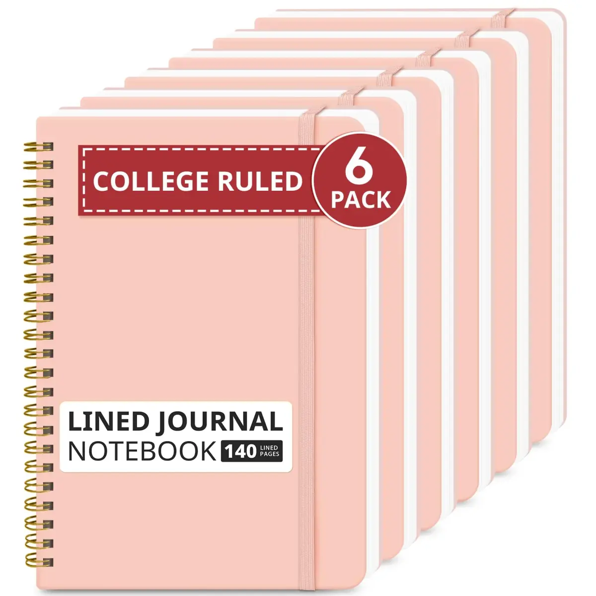 Taja Hardcover Spiral Notebooks 6-Pack A5 (14.5cm x 20cm) | Premium 100 GSM Paper, 140 Lined Pages - main product image