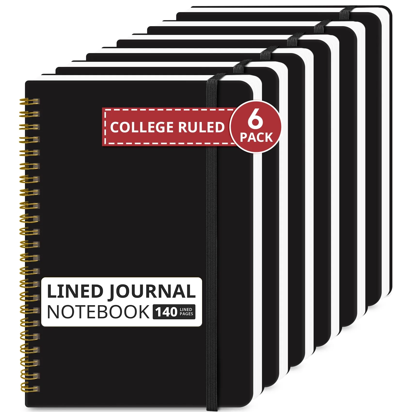 Taja Lined Spiral Journal Notebook for Women & Men, 140 Pages, A5 (5.7" x 7.9") - Black, 6 Pack | USA Import Value Pack - main product image