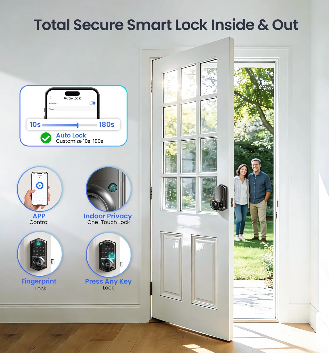 Veise VE018 Smart Door Knob Handle Lock with Fingerprint Keypad, Matte Black, 1-Pack - view 8