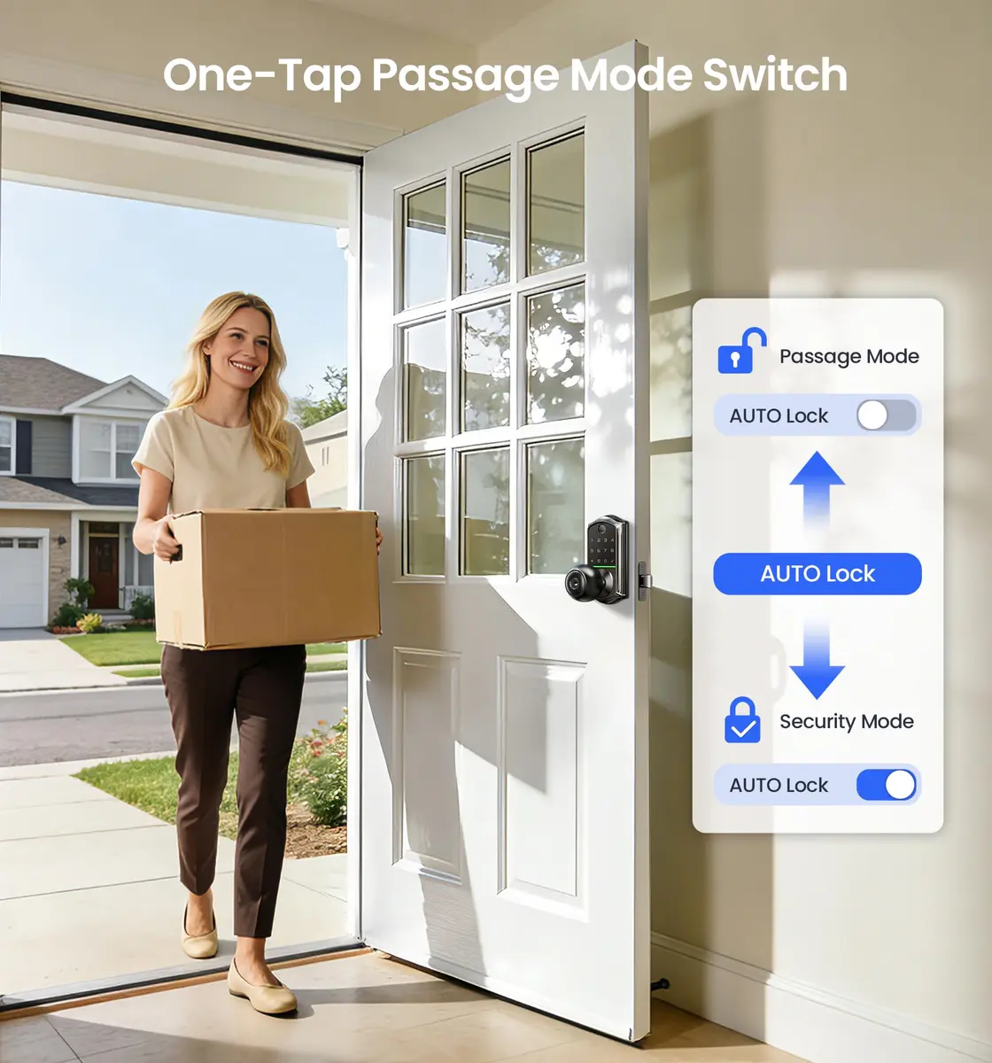 Veise VE018 Smart Door Knob Handle Lock with Fingerprint Keypad, Matte Black, 1-Pack - view 9