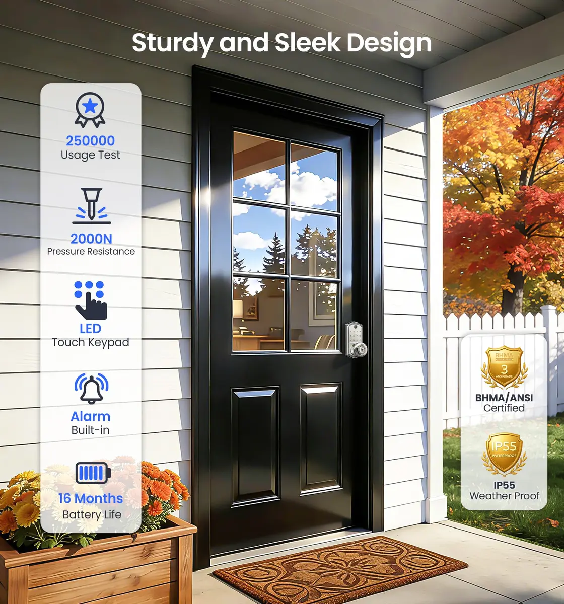 Veise VE018 Smart Door Knob Handle Lock Satin Nickel | Keyless Entry with App Control & Fingerprint Unlock - view 5