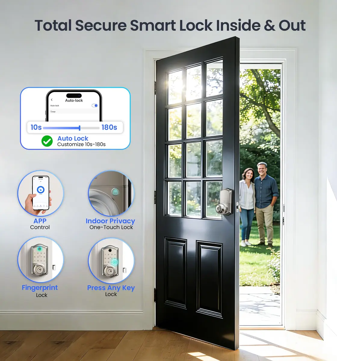 Veise VE018 Smart Door Knob Handle Lock Satin Nickel | Keyless Entry with App Control & Fingerprint Unlock - view 8