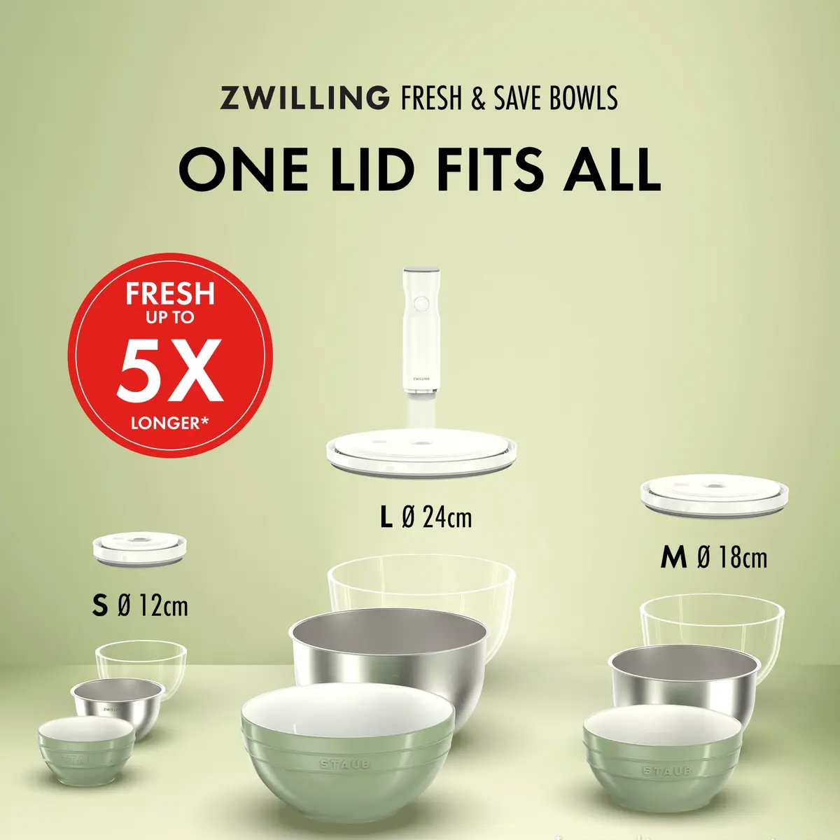 ZWILLING Fresh & Save Vacuum Stainless Steel Bowl Large 1.6 L (1.7 qt) | Airtight Food Storage Container for Meal Prep - view 8