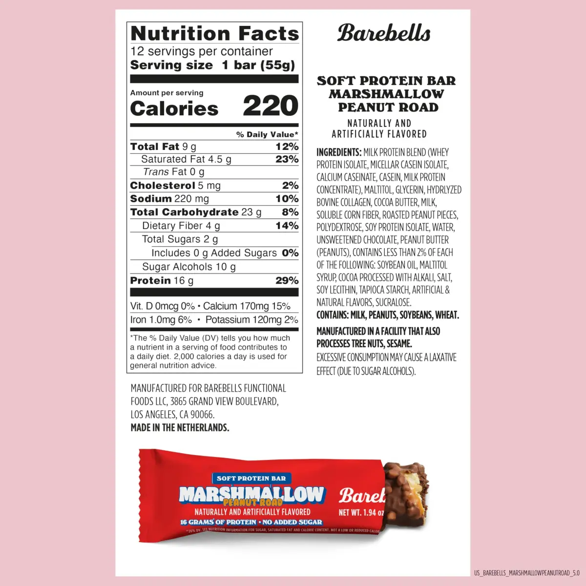 BAREBELLS Soft Protein Bar Marshmallow Peanut Road (12 Count, 1.9oz Each) | High Protein Snack for Gym-Goers - view 6
