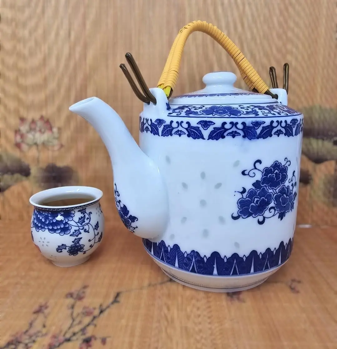 Festcool 64 oz Blue and White Porcelain Teapot | 6-Cup Tea Pot for Daily Use & Collection - view 7
