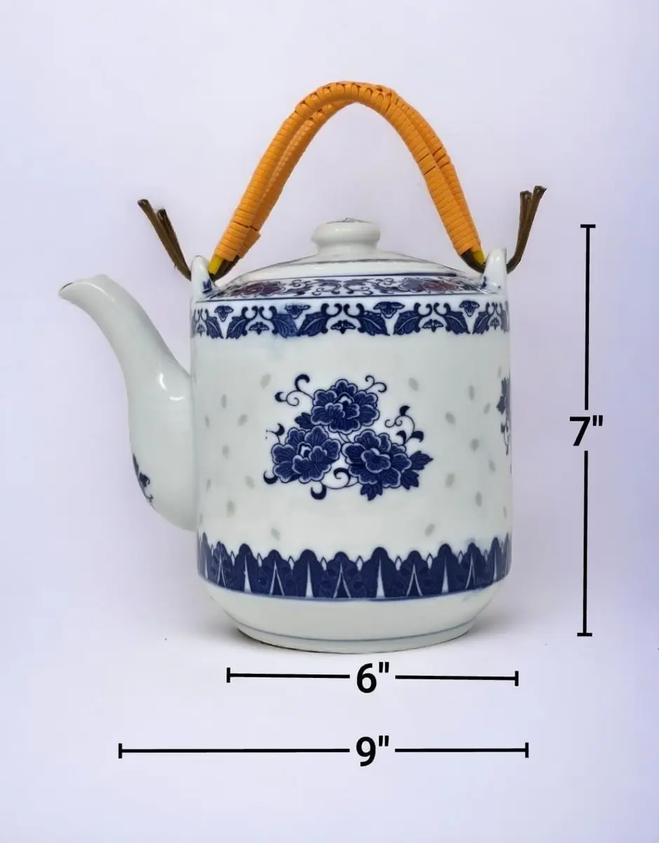 Festcool 64 oz Blue and White Porcelain Teapot | 6-Cup Tea Pot for Daily Use & Collection - view 4