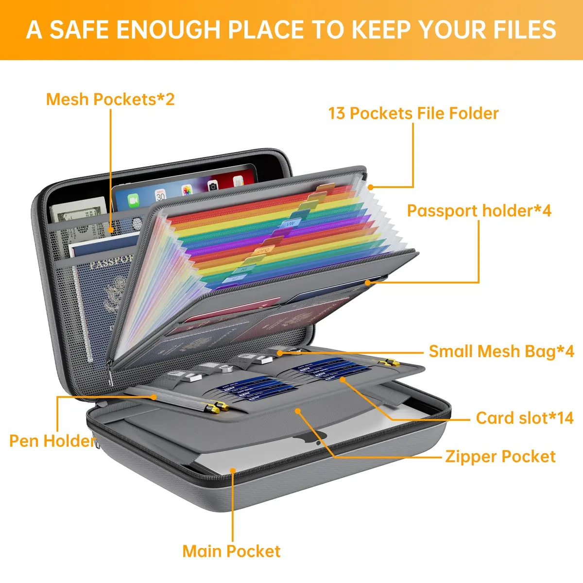 DocSafe Fireproof Document Box with Lock & 13 Pockets, 38.1cm x 29.2cm x 7.6cm (15.5" x 11.5" x 3") | Fire & Water Resistant Hard-Shell Organizer - view 8