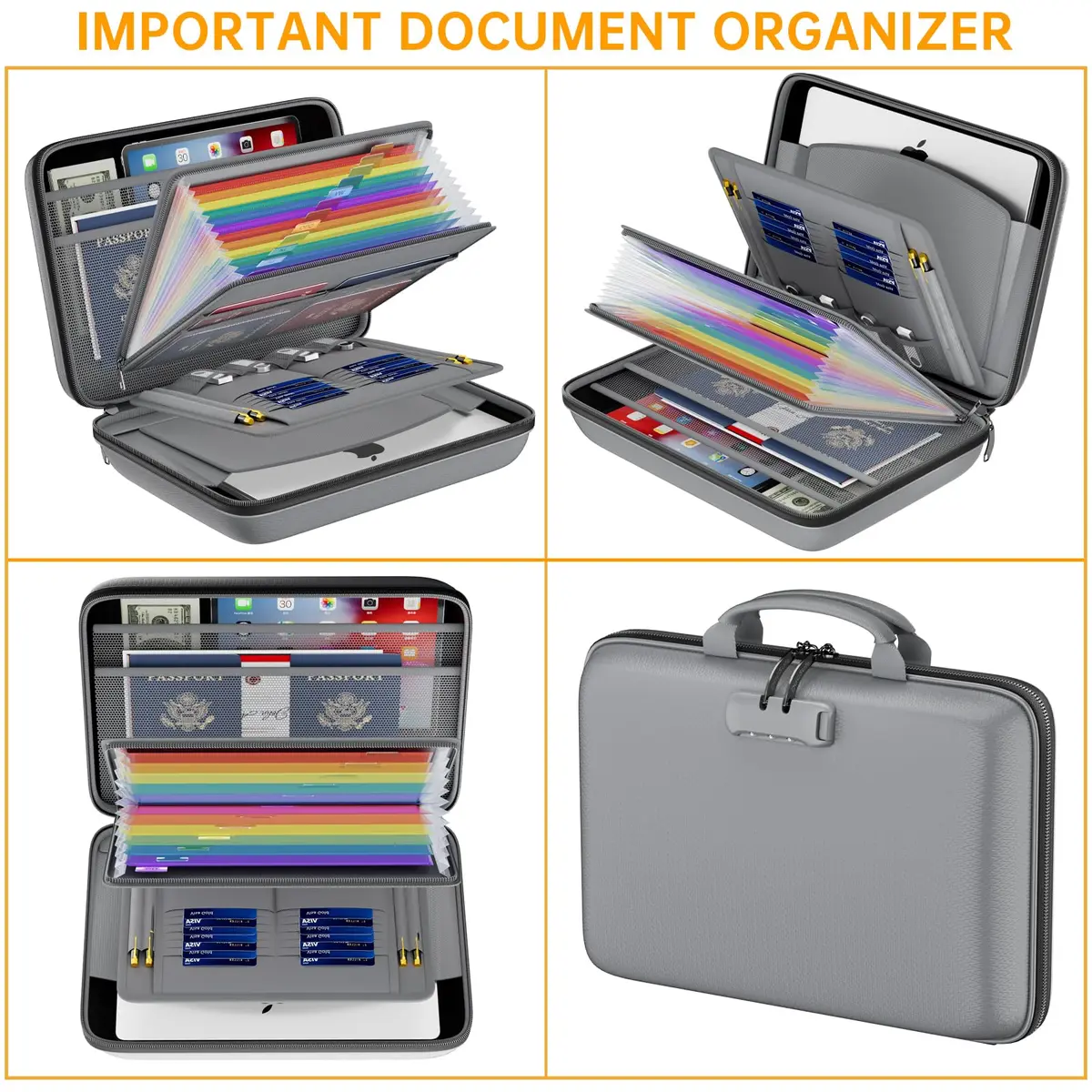 DocSafe Fireproof Document Box with Lock & 13 Pockets, 38.1cm x 29.2cm x 7.6cm (15.5" x 11.5" x 3") | Fire & Water Resistant Hard-Shell Organizer - view 9