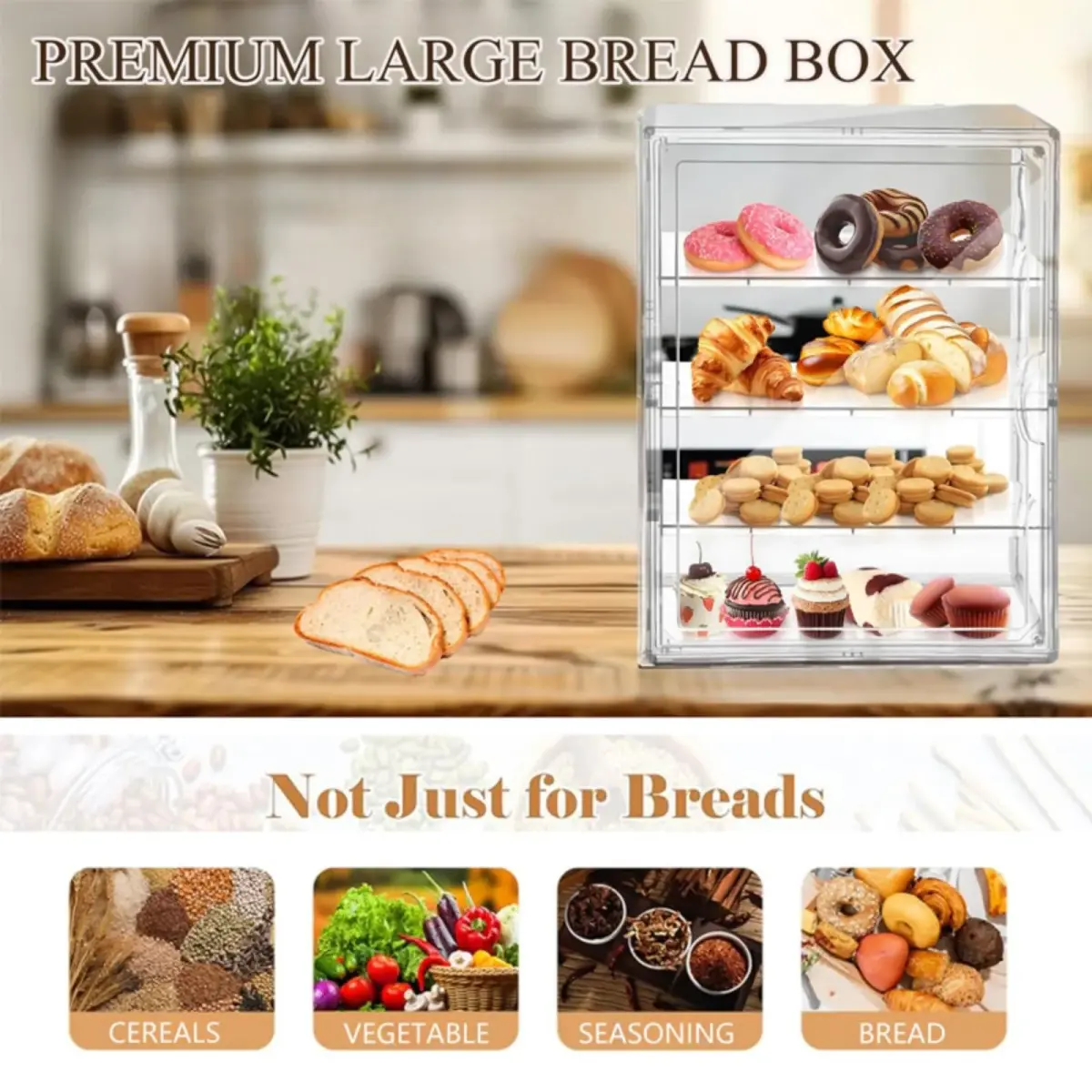 QIYUNI Clear Food Storage Container with 2 Layers & Adjustable Dividers | 21L Capacity, Stackable & Airtight - view 2