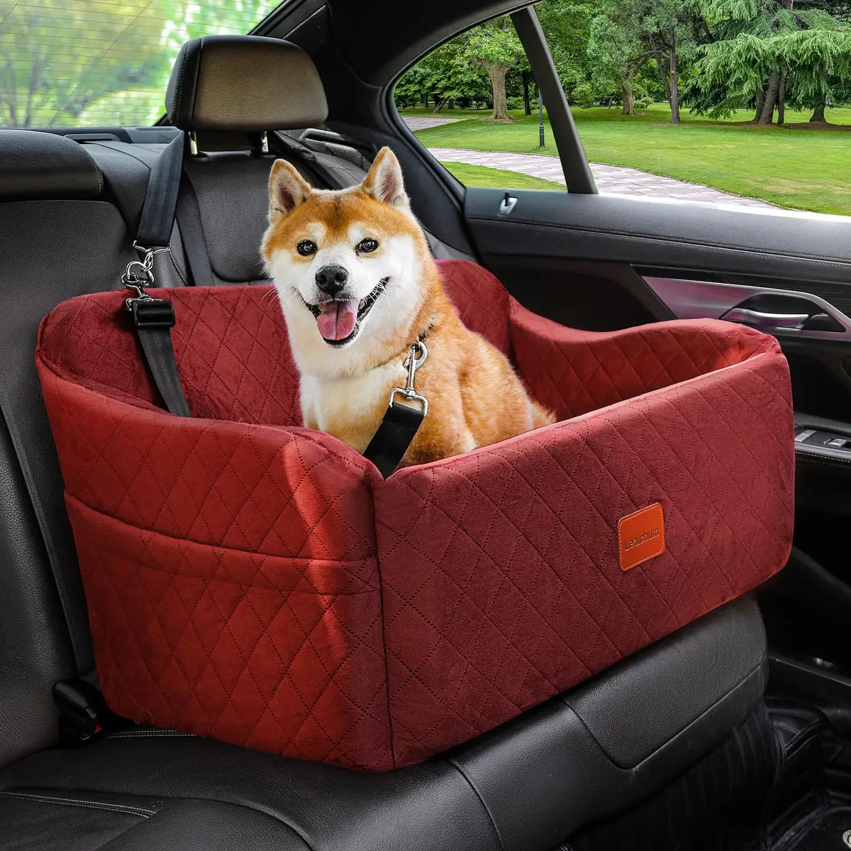 Lealchum Dog Car Seat for Medium & Large Dogs | Washable, Removable & Safe (Red, Large) - main product image
