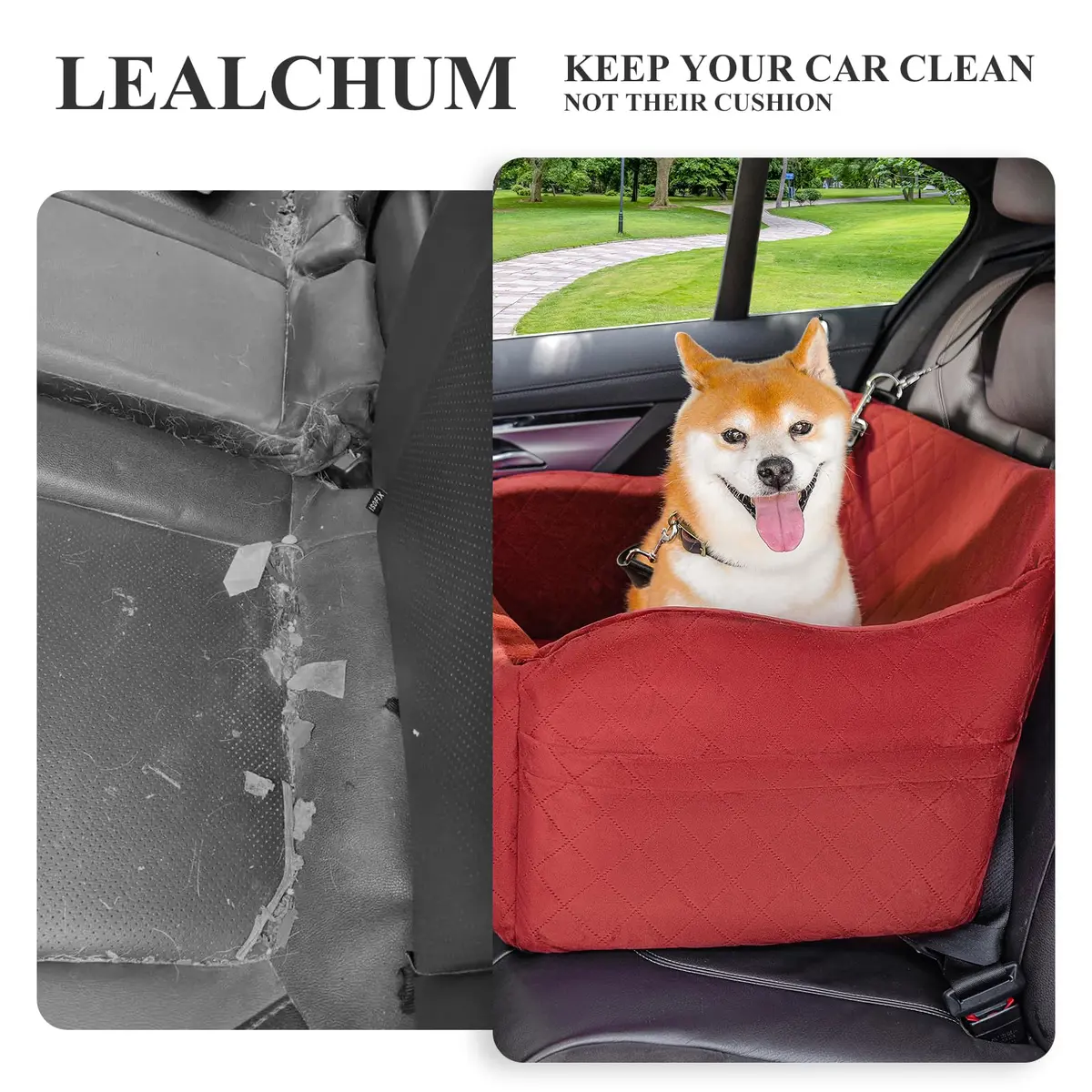 Lealchum Dog Car Seat for Medium & Large Dogs | Washable, Removable & Safe (Red, Large) - view 5
