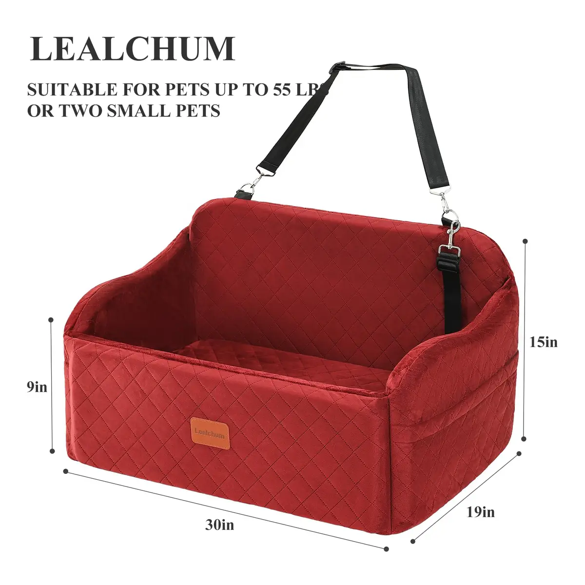 Lealchum Dog Car Seat for Medium & Large Dogs | Washable, Removable & Safe (Red, Large) - view 2
