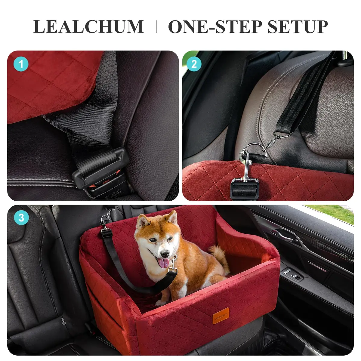 Lealchum Dog Car Seat for Medium & Large Dogs | Washable, Removable & Safe (Red, Large) - view 4