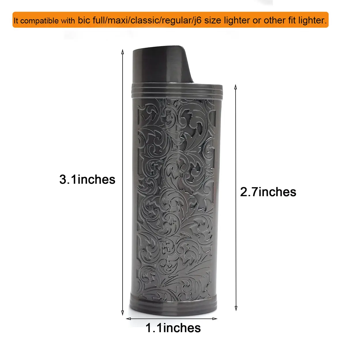Lucklybestseller Metal Lighter Case Cover Holder Vintage Floral Stamped for BIC Full Size Lighter J6 - view 3