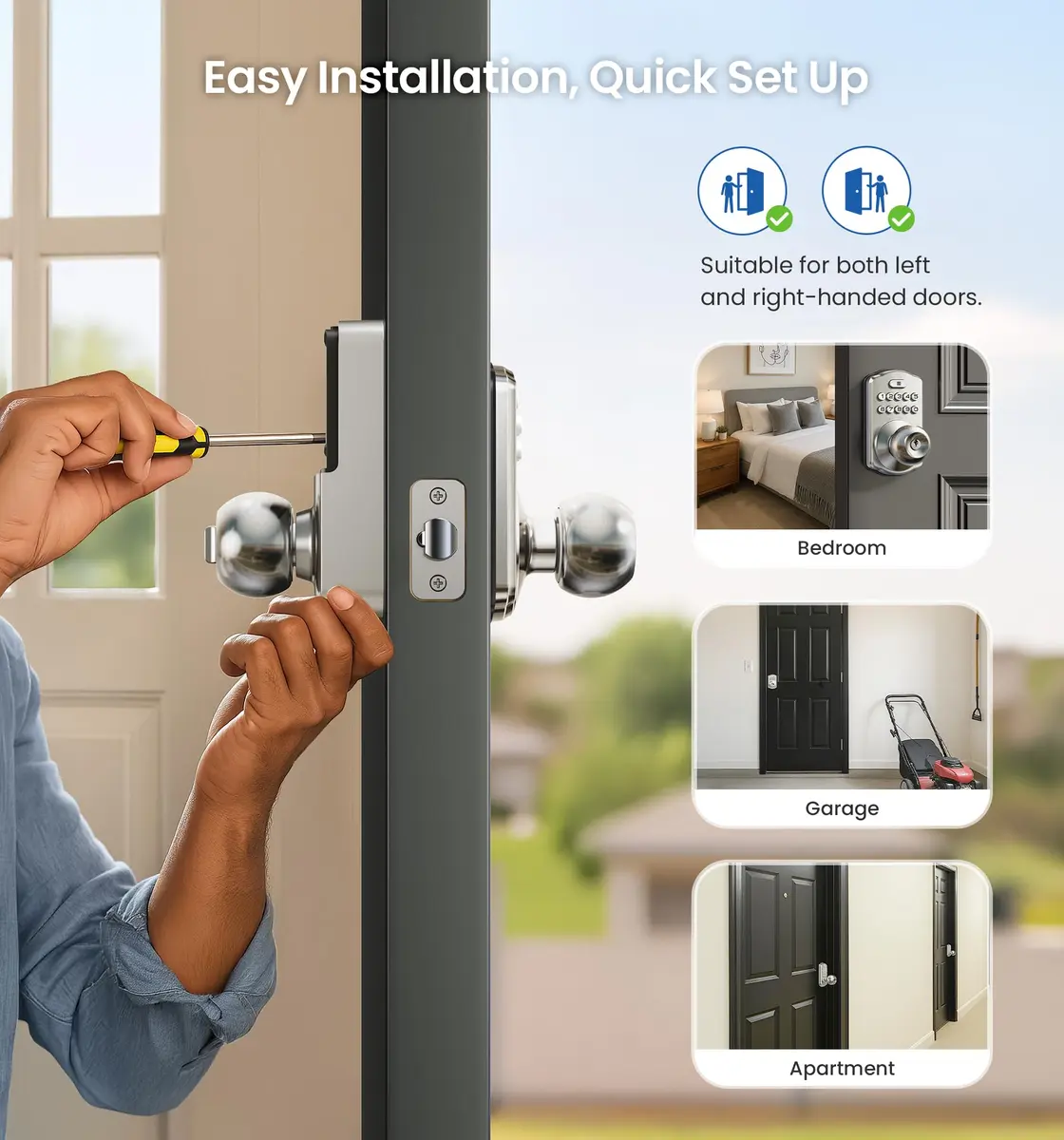 Veise KS03 Keypad Door Knob | Keyless Entry Lock with Handle, Satin Nickel, US Standard - view 9