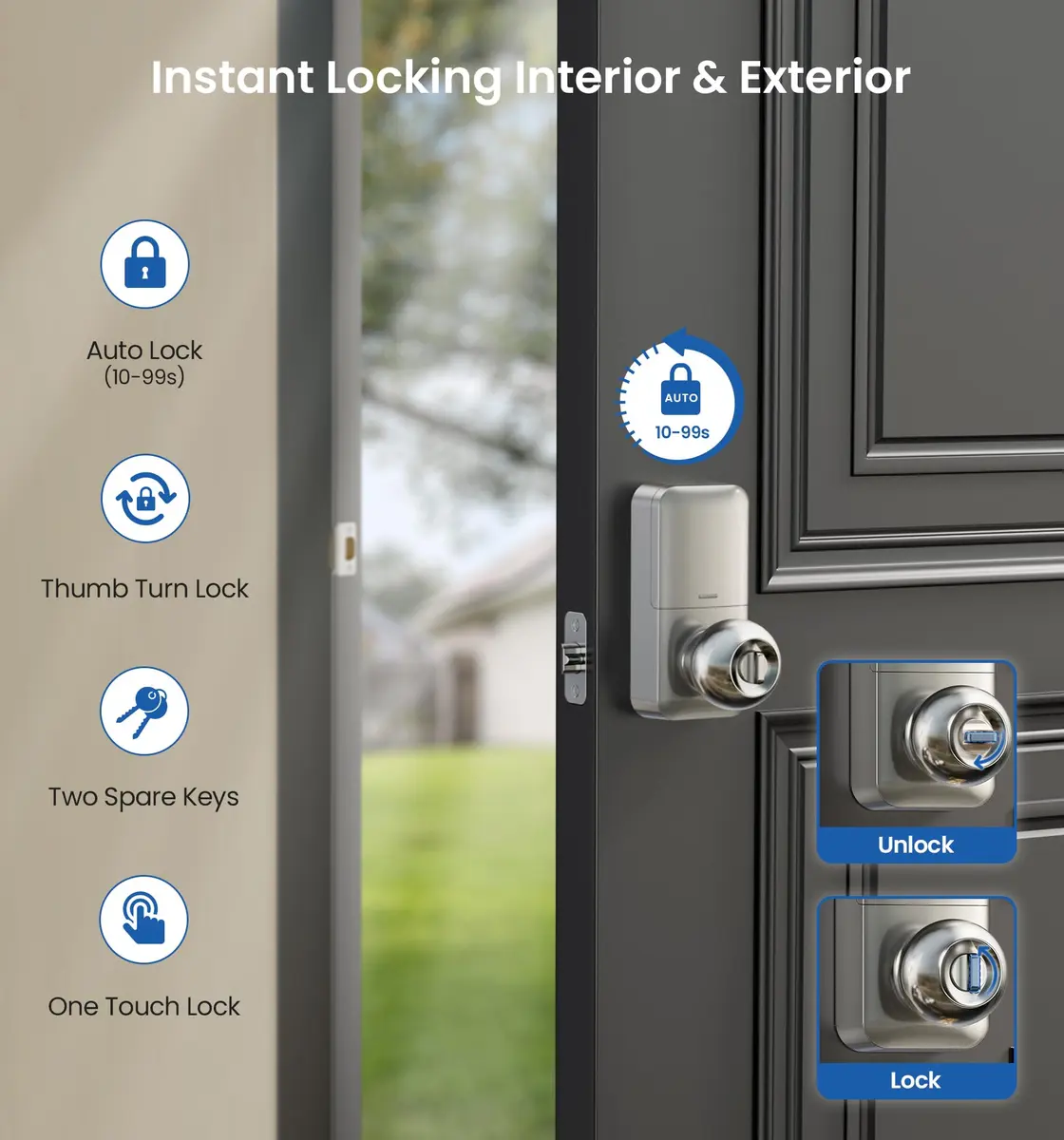 Veise KS03 Keypad Door Knob | Keyless Entry Lock with Handle, Satin Nickel, US Standard - view 4