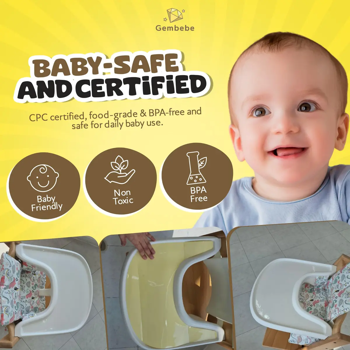 Gembebe Suction Solver Sticker for Stokke Tripp Trapp Tray, 3pc Tray Shape | Improves Suction for Bowls & Toys - view 4