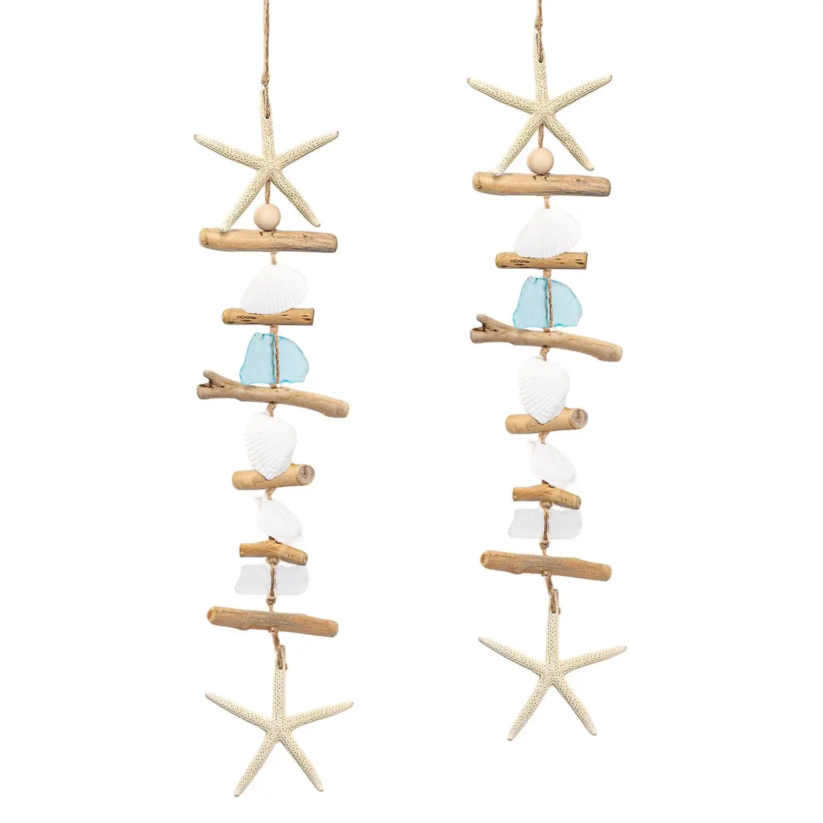 JQAQJU 2PCS Wooden Driftwood Wall Decor with Starfish, Coastal Wall Art 49.8cm (19.7 inches) - main product image