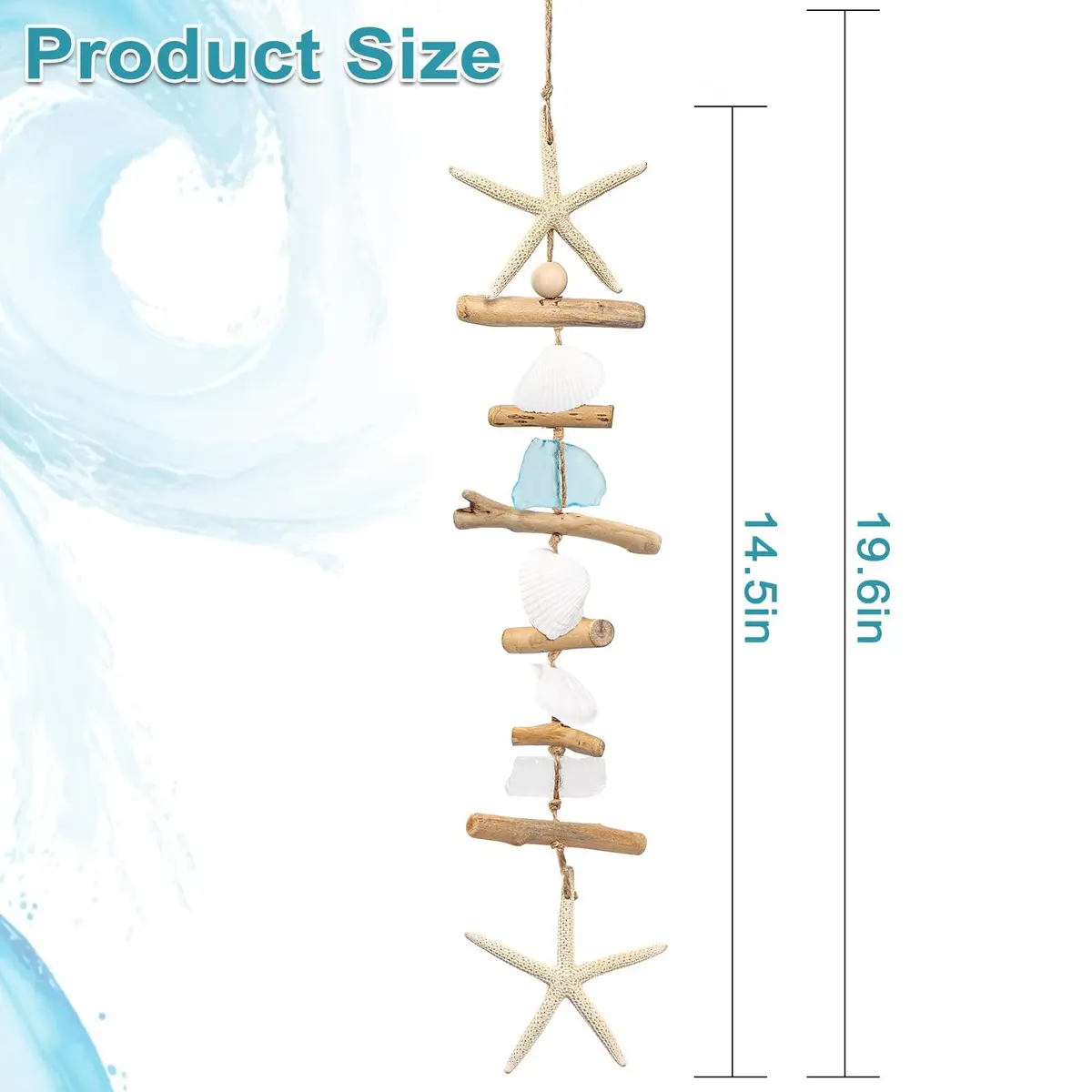 JQAQJU 2PCS Wooden Driftwood Wall Decor with Starfish, Coastal Wall Art 49.8cm (19.7 inches) - view 2