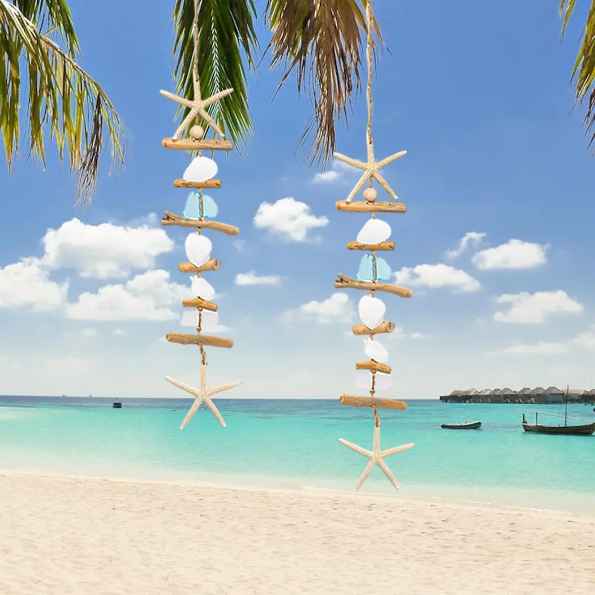 JQAQJU 2PCS Wooden Driftwood Wall Decor with Starfish, Coastal Wall Art 49.8cm (19.7 inches) - view 3