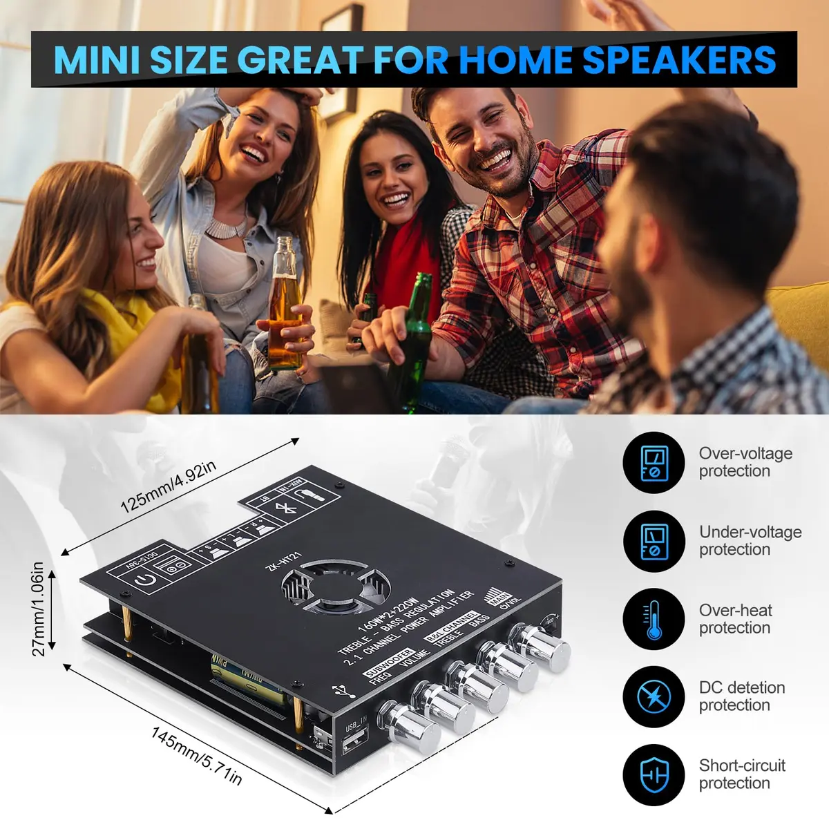 ARRAROWN Bluetooth Amplifier Board ZK-HT21 2.1 Channel 160W x 2 + 220W Subwoofer | HiFi Stereo Audio - view 5