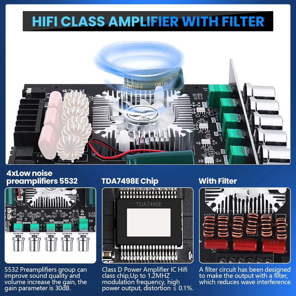 ARRAROWN Bluetooth Amplifier Board ZK-HT21 2.1 Channel 160W x 2 + 220W Subwoofer | HiFi Stereo Audio - view 3