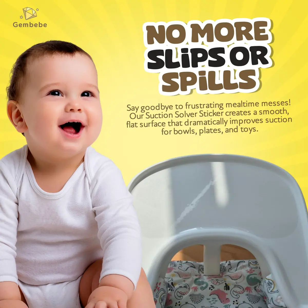 Gembebe Suction Solver Sticker for Stokke Tripp Trapp Tray, 2 Peanut Shape Placemats | Improves Suction for Bowls & Toys - view 5