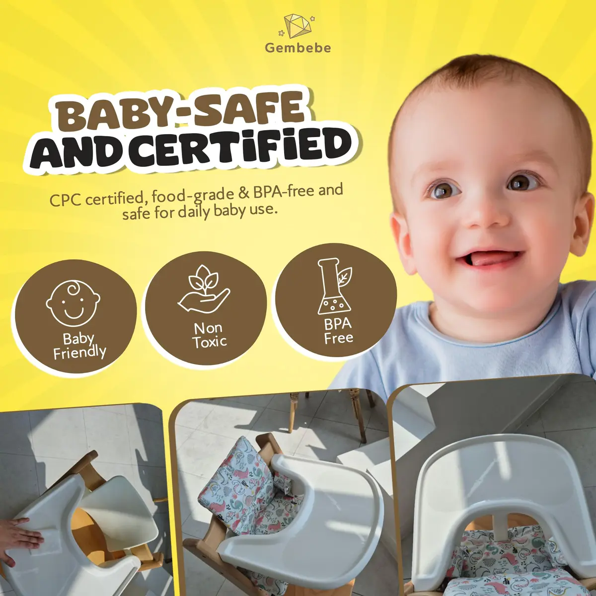 Gembebe Suction Solver Sticker for Stokke Tripp Trapp Tray, 2 Peanut Shape Placemats | Improves Suction for Bowls & Toys - view 4