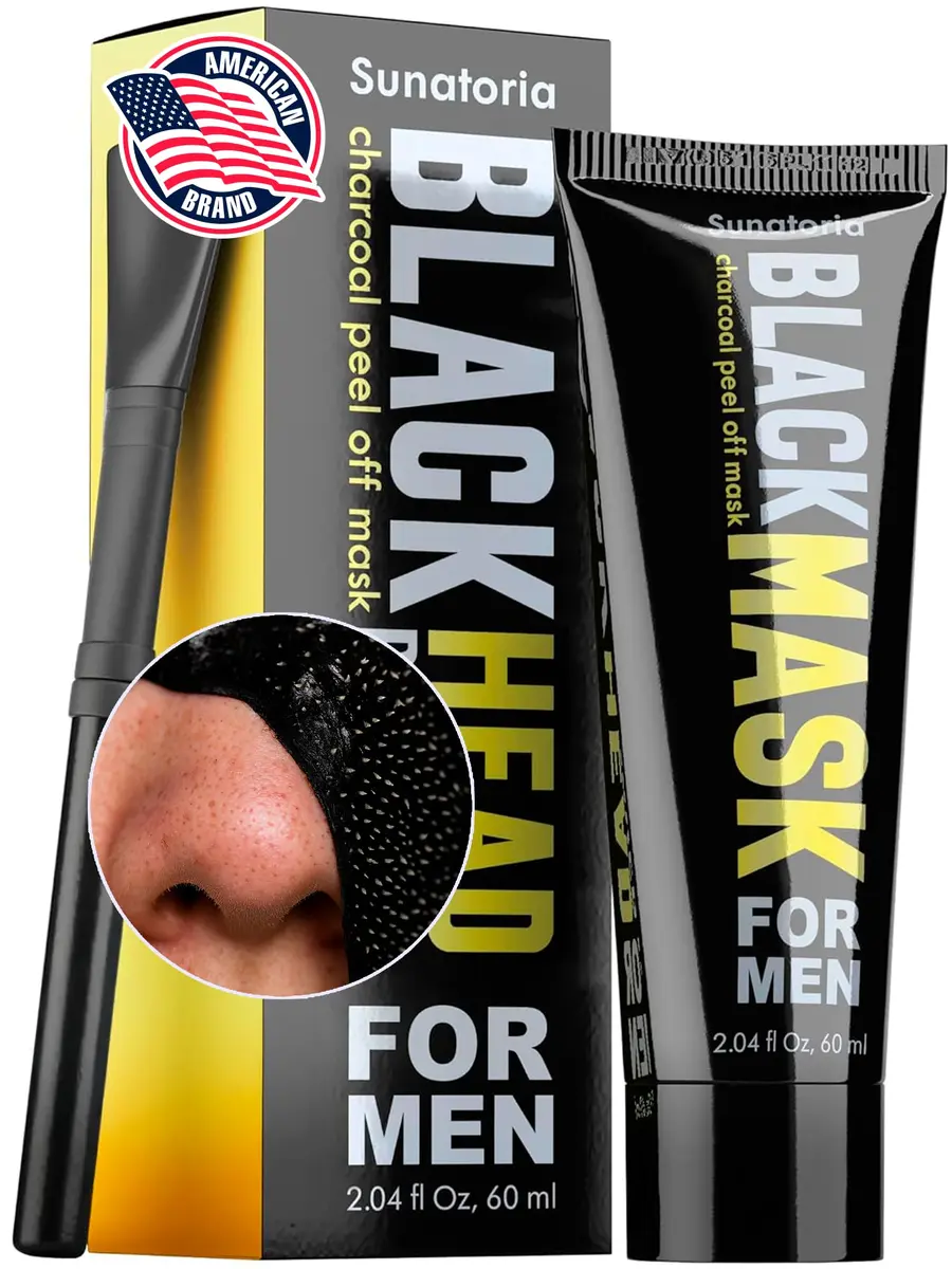 SUNATORIA Men's Original Black Peel-Off Charcoal Pore Mask 60ml (2.04 fl oz) | Deep Cleansing for Oily Skin - main product image