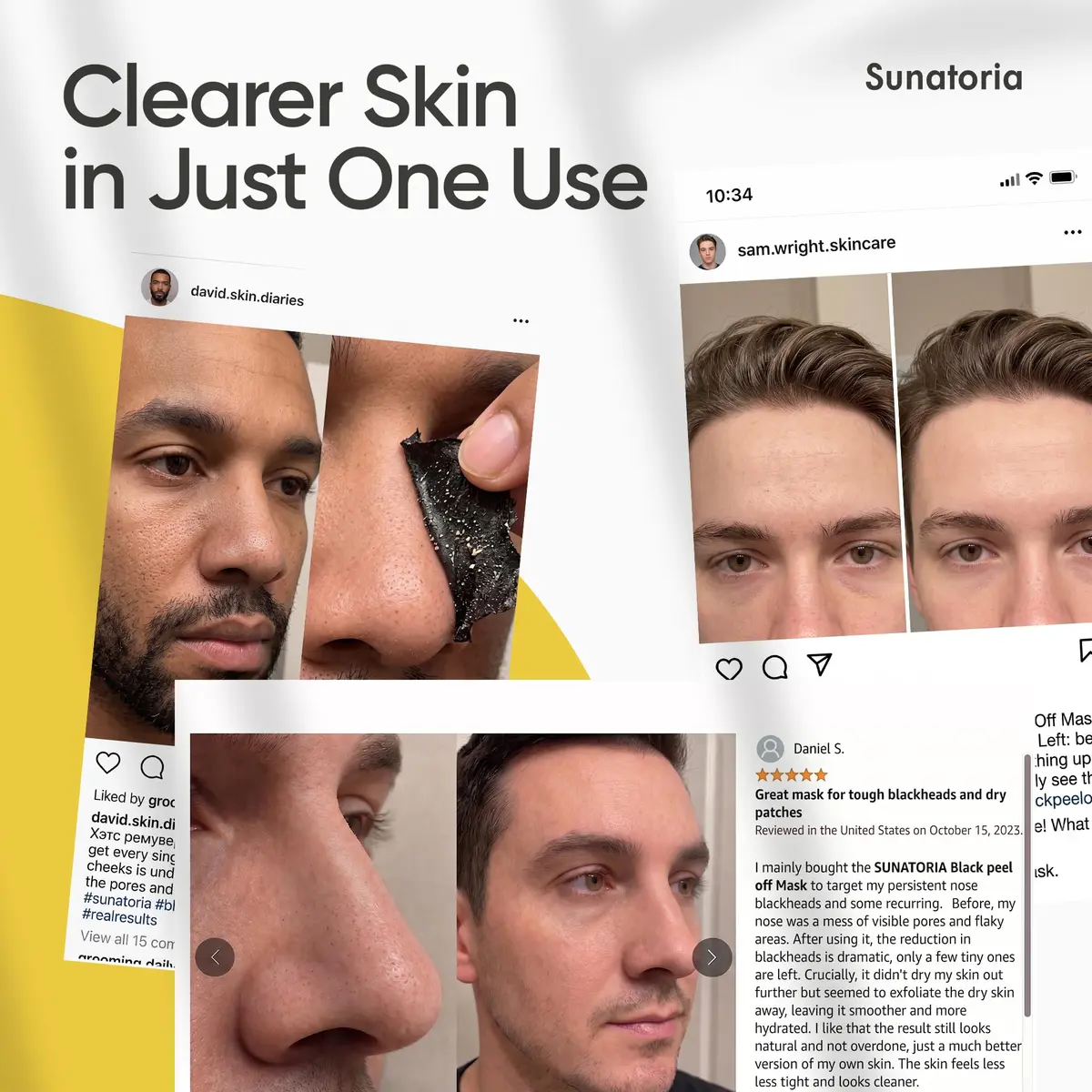 SUNATORIA Men's Original Black Peel-Off Charcoal Pore Mask 60ml (2.04 fl oz) | Deep Cleansing for Oily Skin - view 8