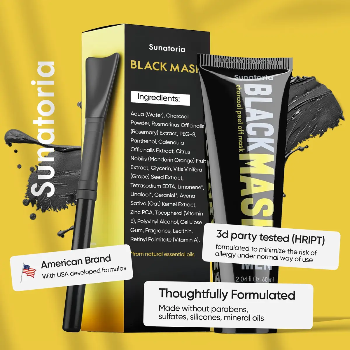 SUNATORIA Men's Original Black Peel-Off Charcoal Pore Mask 60ml (2.04 fl oz) | Deep Cleansing for Oily Skin - view 9