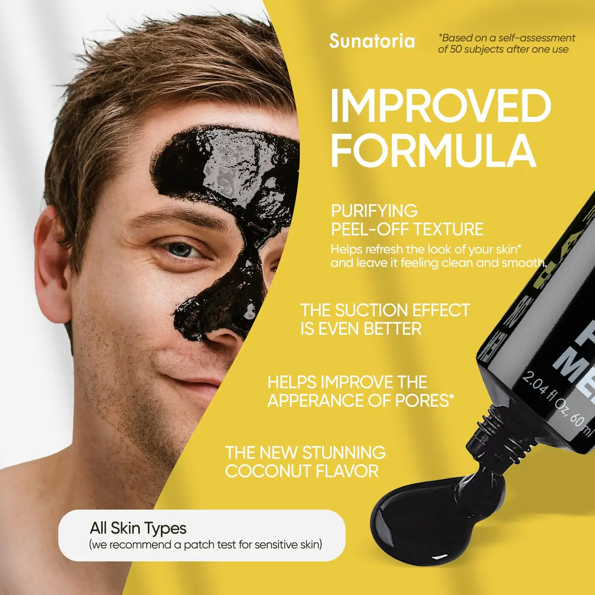 SUNATORIA Men's Original Black Peel-Off Charcoal Pore Mask 60ml (2.04 fl oz) | Deep Cleansing for Oily Skin - view 2