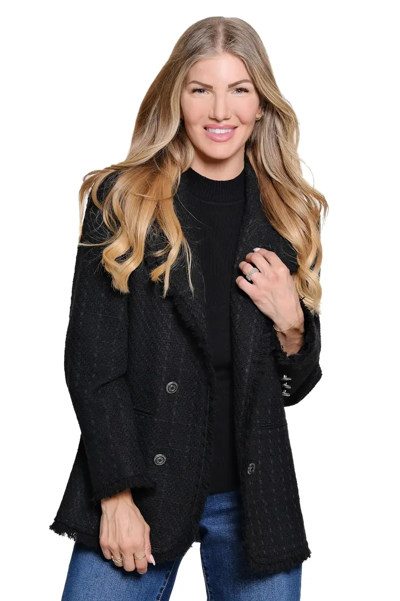 John-Mark Tweed Open Front Coat with Pockets & Long Sleeves | Black XS - main product image