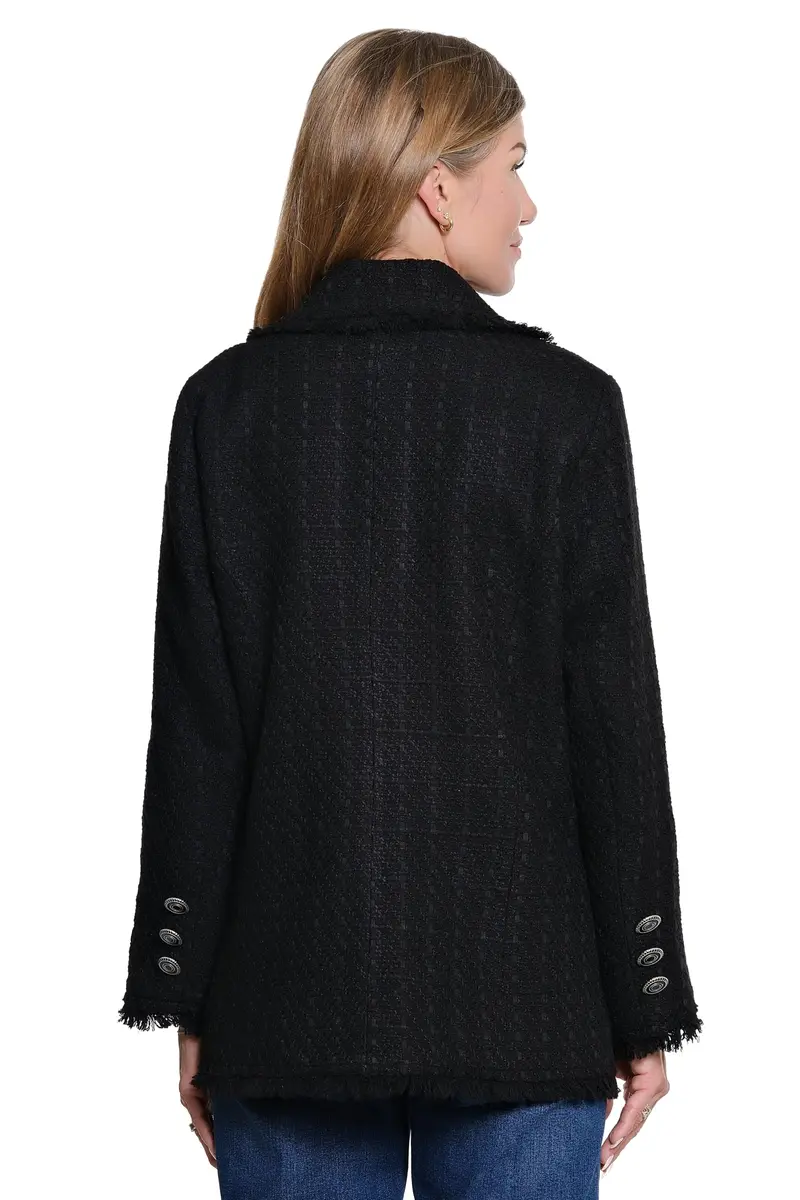 John-Mark Tweed Open Front Coat with Pockets & Long Sleeves | Black XS - view 2