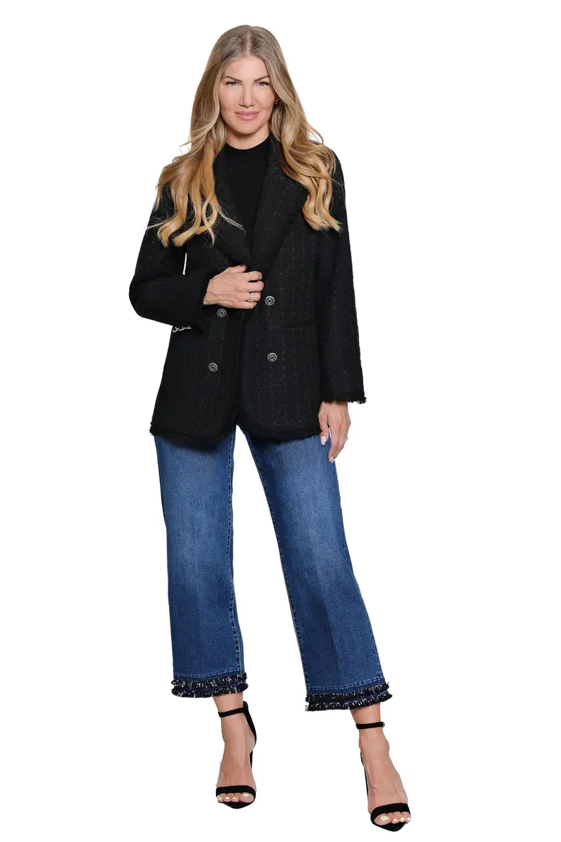 John-Mark Tweed Open Front Coat with Pockets & Long Sleeves | Black XS - view 3
