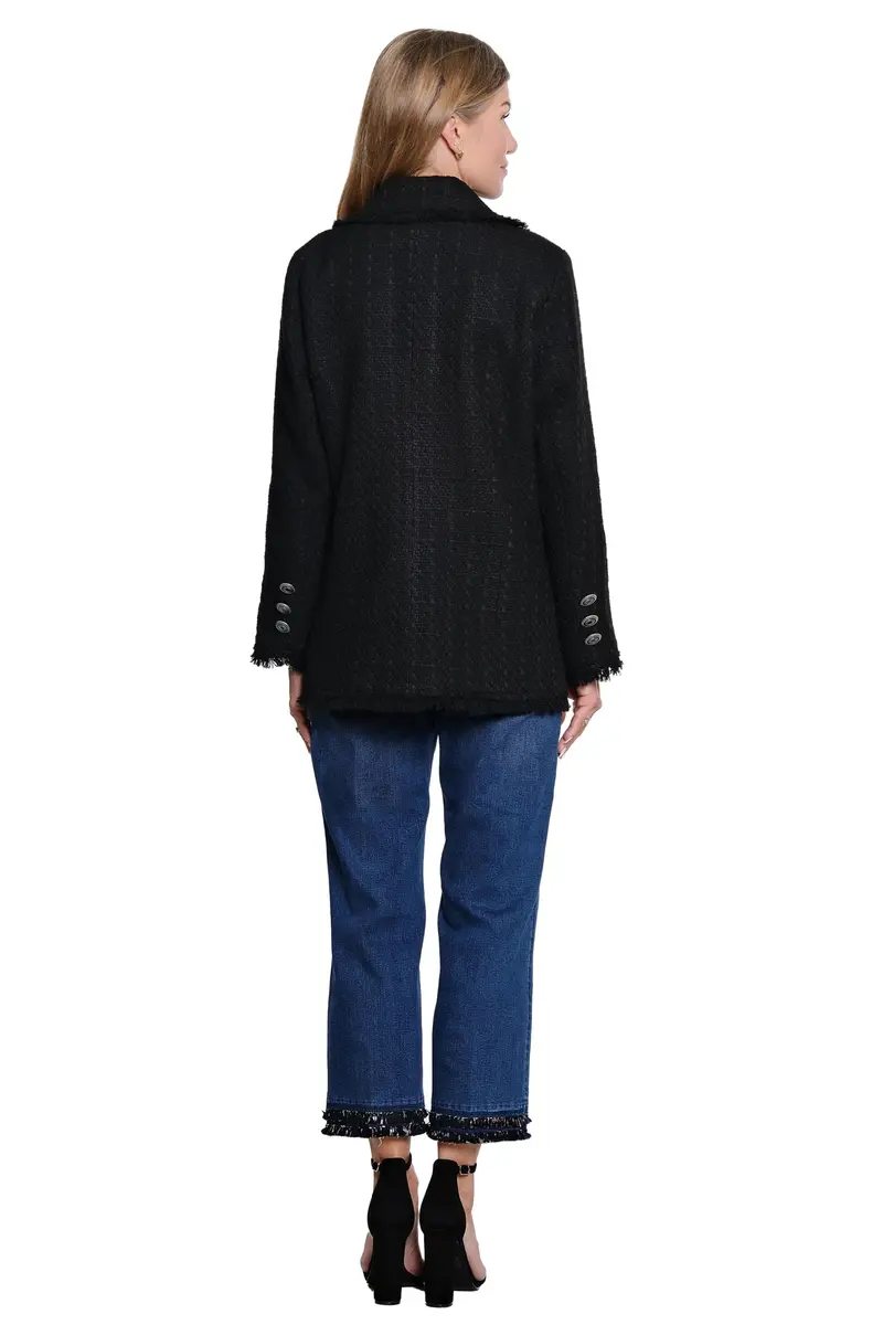 John-Mark Tweed Open Front Coat with Pockets & Long Sleeves | Black XS - view 4
