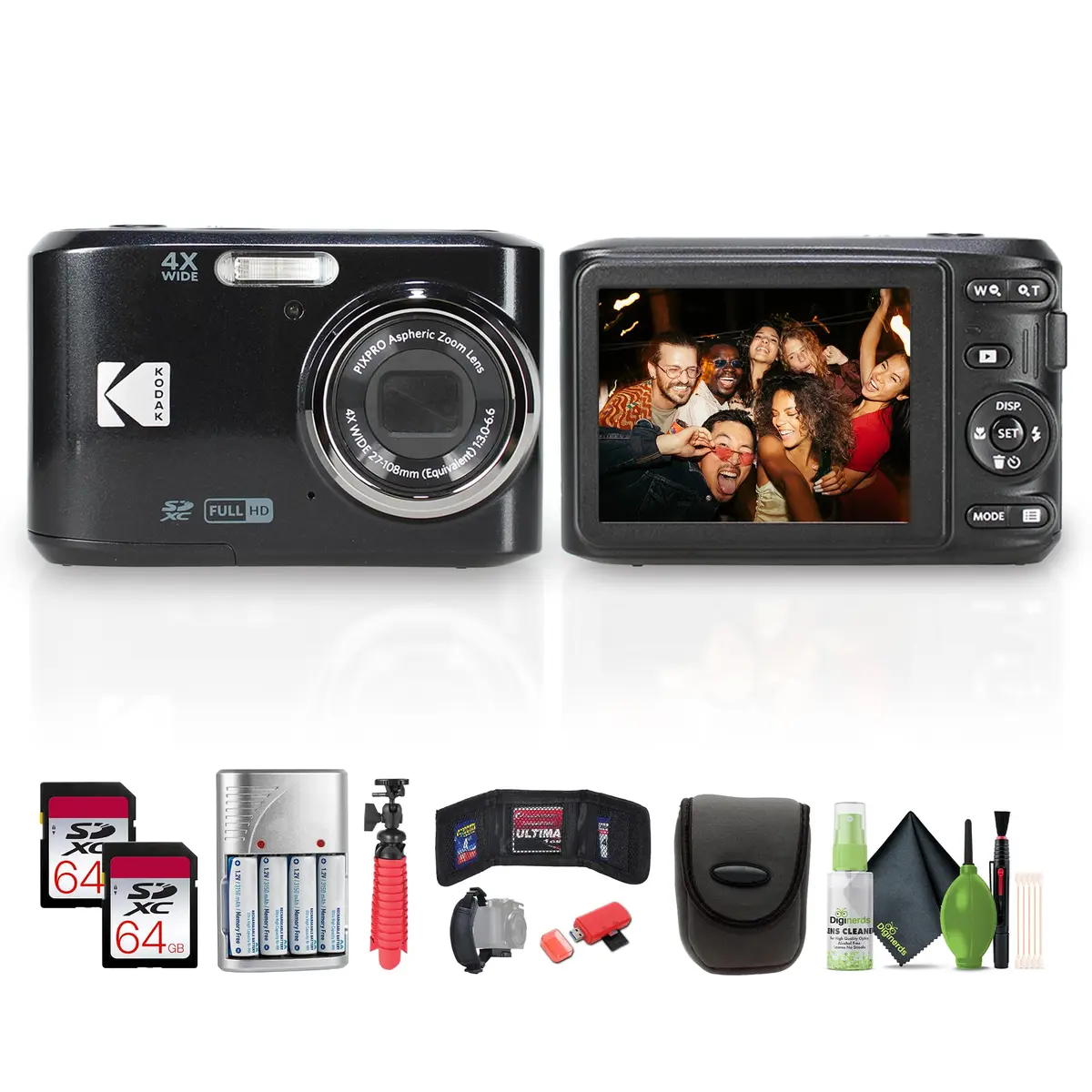 Kodak Pixpro FZ45 Digital Camera + Case Bundle | 16 MP Compact Point & Shoot Camera with 4x Zoom, 2.7" LCD, Full HD Video, AA Batteries (Black) - main product image