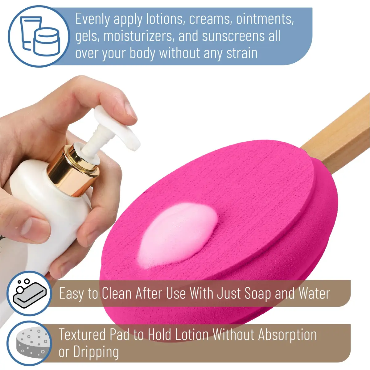 Slick Solutions 17 Inch Hot Pink Lotion Applicator for Easy Back & Body Reach - view 4