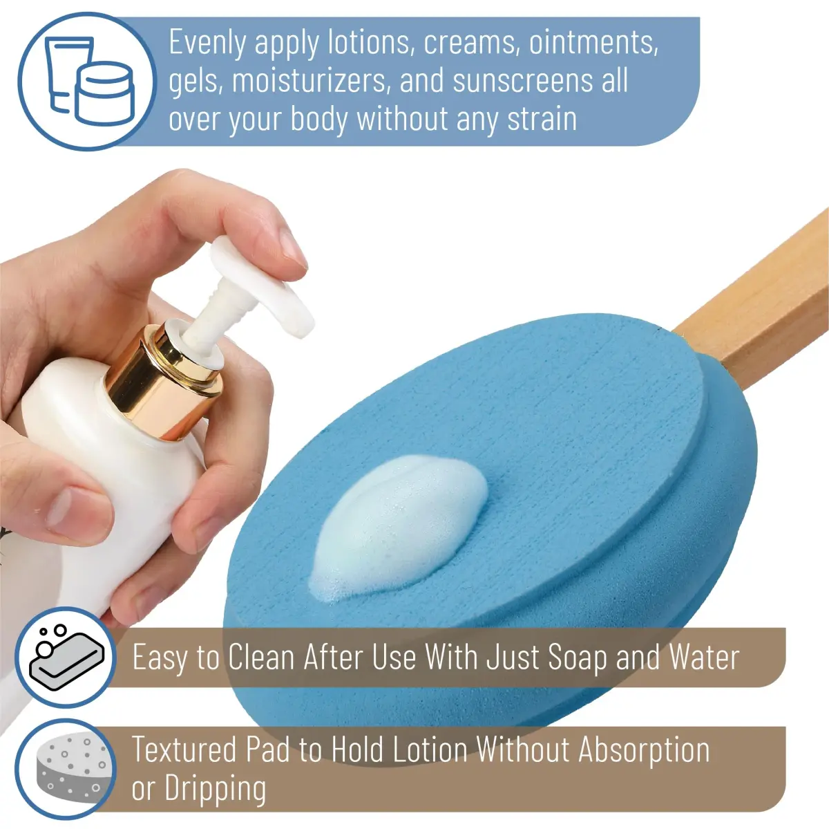 Slick Solutions 17 inch Deep Blue Lotion Applicator - 1 Pack for Easy Back & Body Reach - view 4