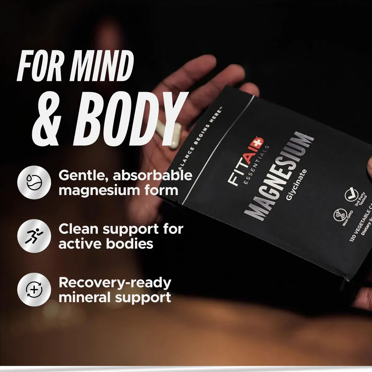 LIFEAID FITAID Essentials Magnesium Glycinate Recovery, 120 Capsules | Supports Muscle & Bone Health - view 3