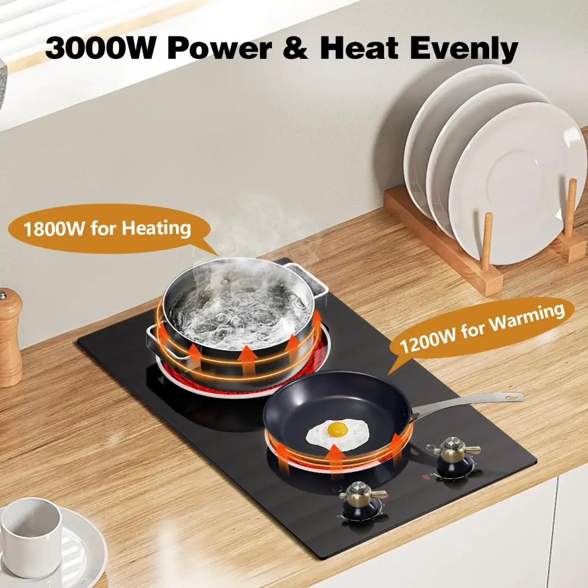 Jessier 2 Burner Electric Cooktop 3000W 220V | 15.6 cm (6.1 in) x 52.1 cm (20.5 in) x 2.9 cm (1.1 in) - view 5