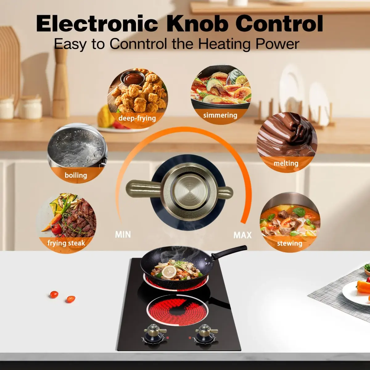 Jessier 2 Burner Electric Cooktop 3000W 220V | 15.6 cm (6.1 in) x 52.1 cm (20.5 in) x 2.9 cm (1.1 in) - view 3