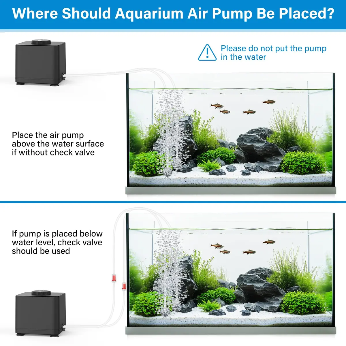 hygger Quiet Adjustable Aquarium Air Pump 4W Dual Outlet with Air Stones & Check Valves | 360 L/H (95 GPH) x 2 - view 5
